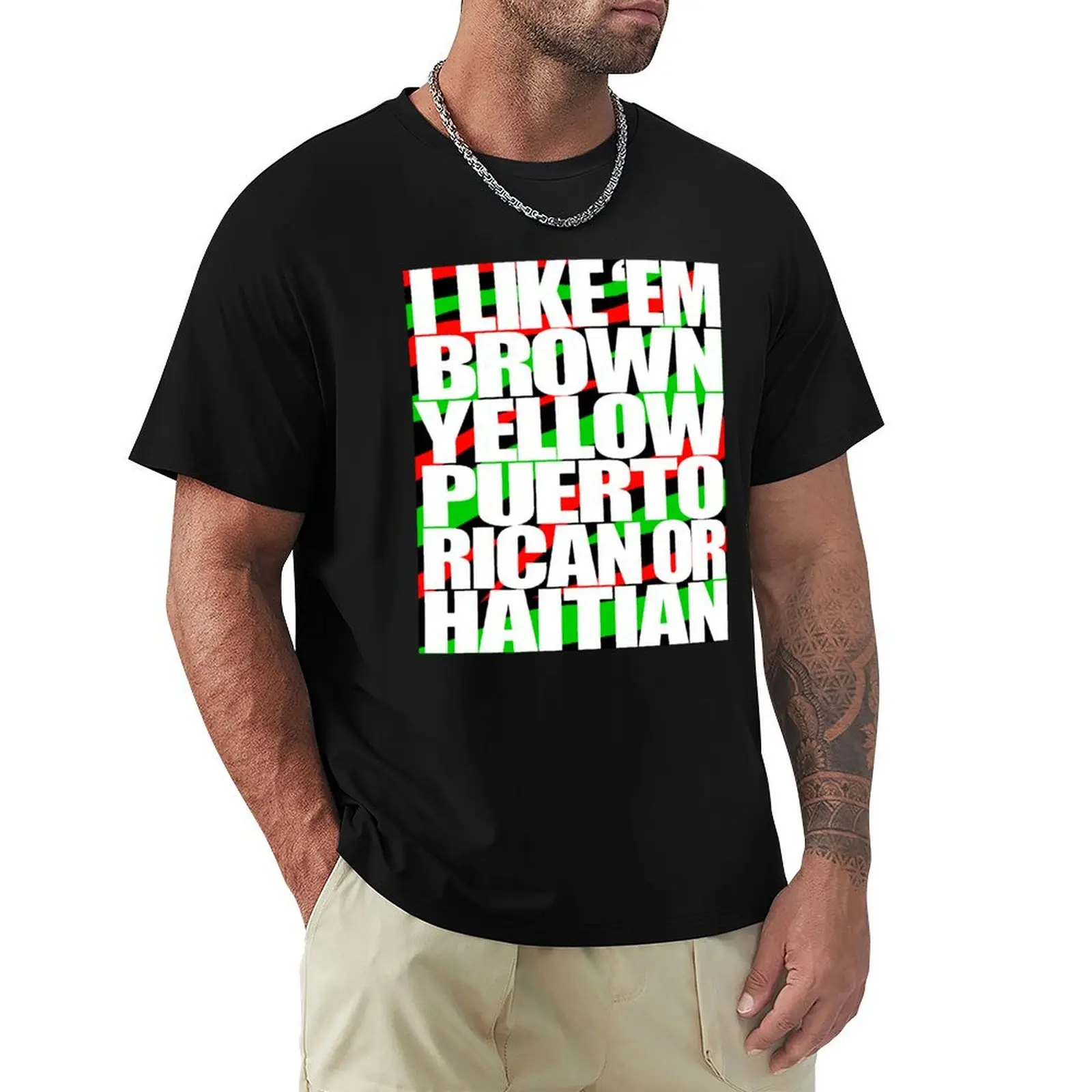 I Like em Brown Yellow Puerto Rican T-Shirt Classic Crew Neck Cotton T-Shirt
