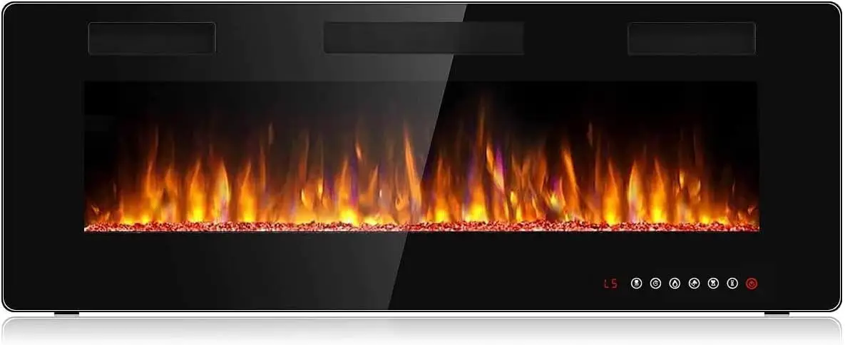 50 inch Ultra-Thin Silence Linear Electric Fireplace, Recessed Wall Mounted Fireplace, Fit for 2 x 4 and 2 x 6 Stud, 12 A