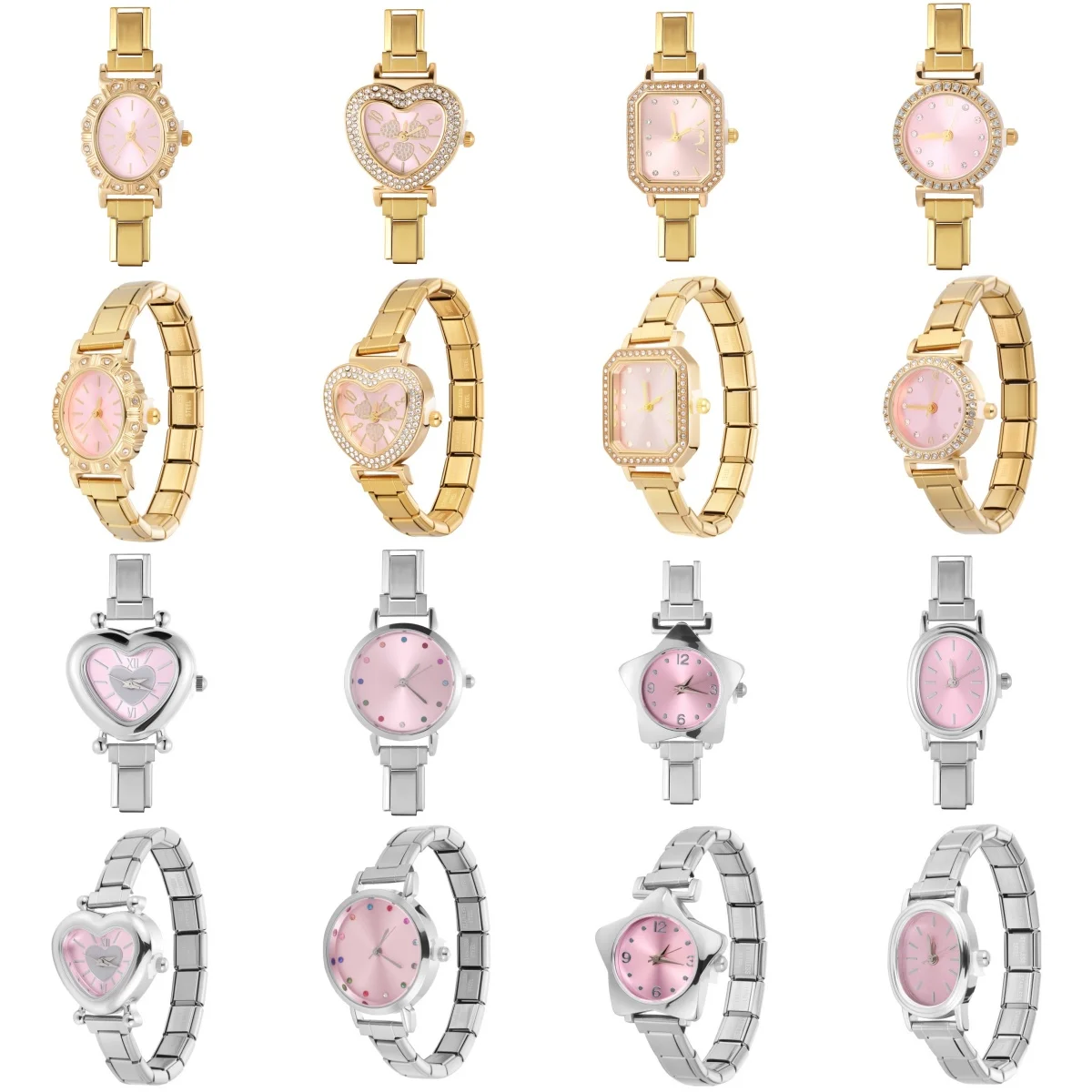 Stainless Steel Square Round Heart Watch Head High Quality Shiny Zircon Watch Bracelet Women's DIY Making Jewelry Gift Wholesale