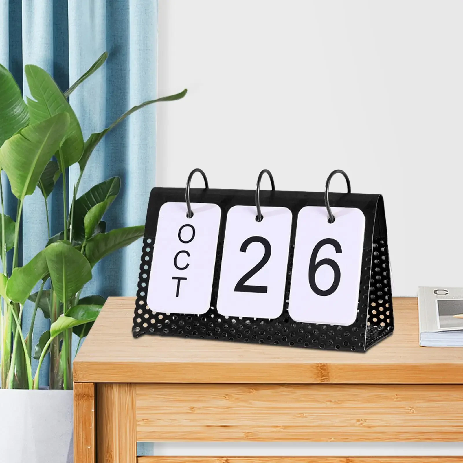 Creative Perpetual Calendar Metal Frame Office Tabletop Standing Decorative Page Turning Simple Decor Ornaments