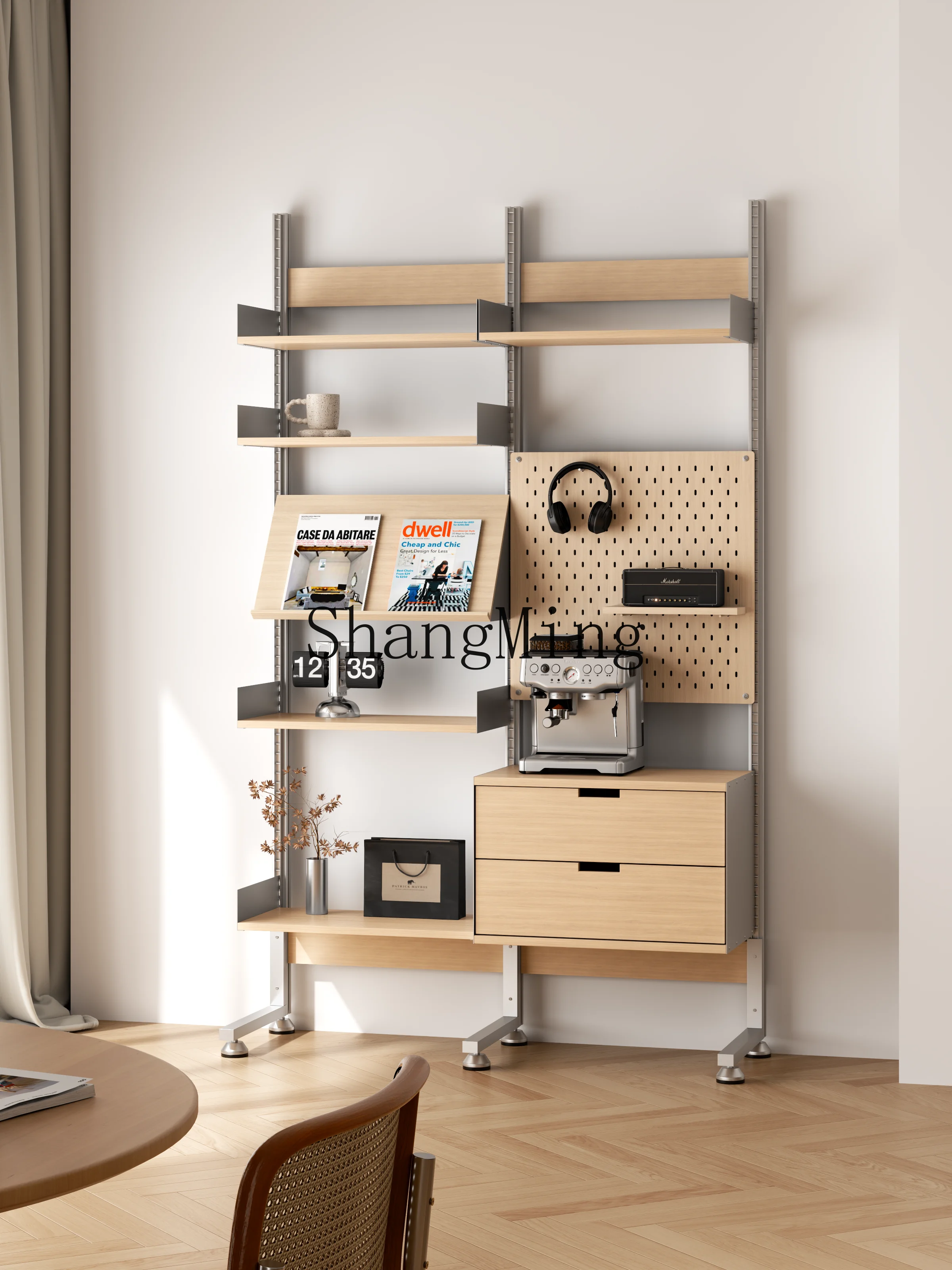 

CL Original Wood Style No-Drill Shelf Living Room Floor Screen Partition Adjustable Multi-Layer Storage Display Bookcase