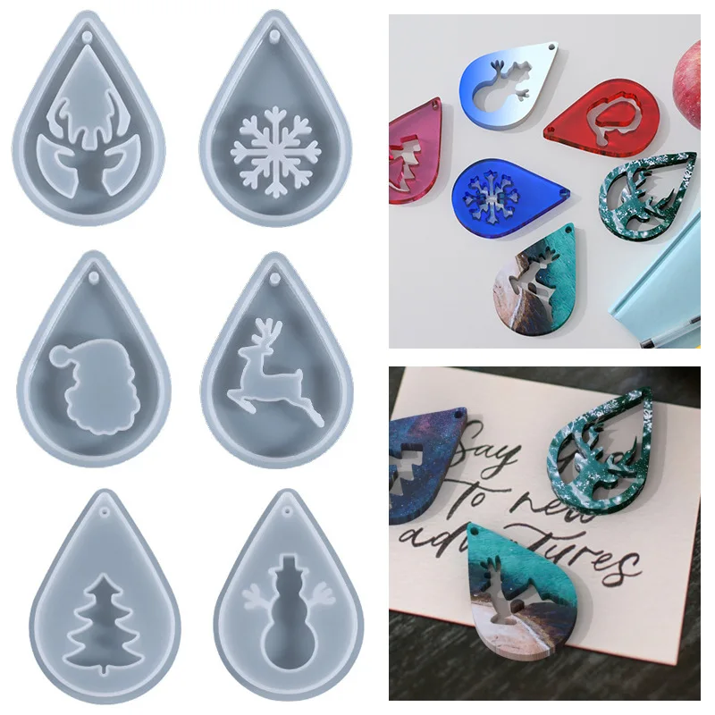 

Christmas Style Silicone Mold Used for Handmade Resin Hollow out Santa Claus&Christmas Tree&Snowflake Earring&Handbag Pendant