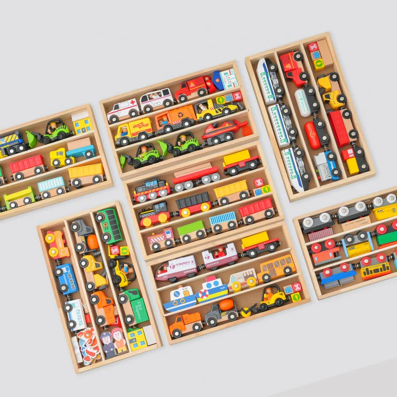 Holz Magnetische Zug Track Magnetische Autos Mehrzweck Fahrzeuge Kompatible Marke Holz Szene Track Auto Spielzeug Kinder Geschenke – Detail 5