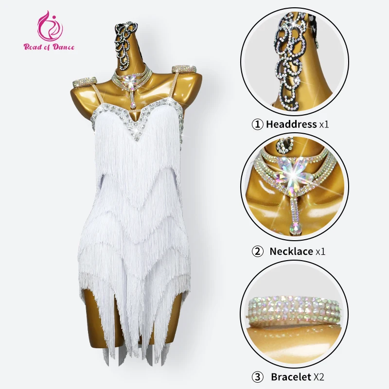 2026 Latin Dance Costume Women\'s White Line Prom Evening Sports Party Dress Elegant Girl Suit Samba Outfit Stage Fringe Clothing