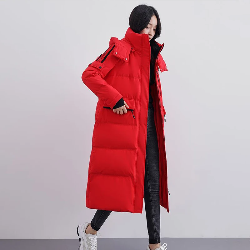 Duck Duck Winter 2023 New Loose Warm Joker Bown  Female Korean Fashion Solid Color Hooded Temperament Long Coat FemaleTide