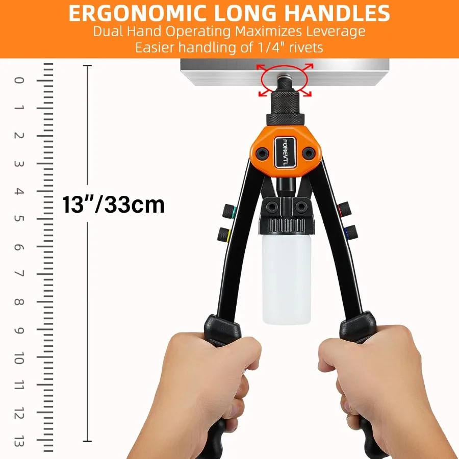 1 4 Inch Heavy Duty Manual Hand Riveter Tool with 210Pcs Blind Rivets and 5 ToolFree Interchangeable Rivet Heads for Metal Plas