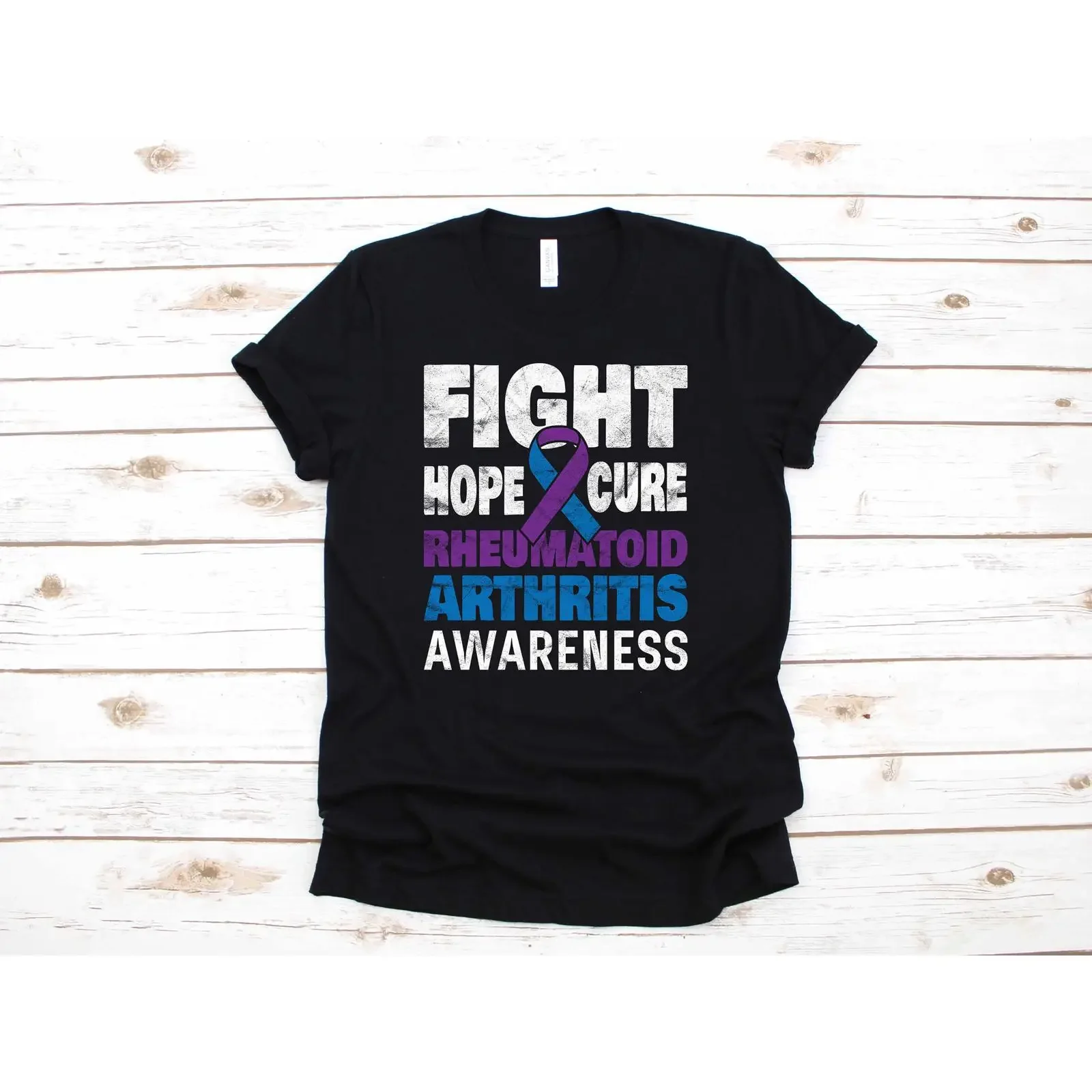 Rheumatoid Arthritis Awareness Apparel Blue and Purple Ribbon T Shirt Long Sleeve SweaT  vintage Washed designer clothes