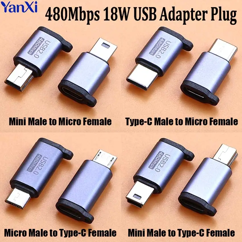 Mini USB Type-C Micro USB Female To Micro USB Type C Male Charging Adapter Plug For Phone Tablet Camera 480Mbps Data Transfer