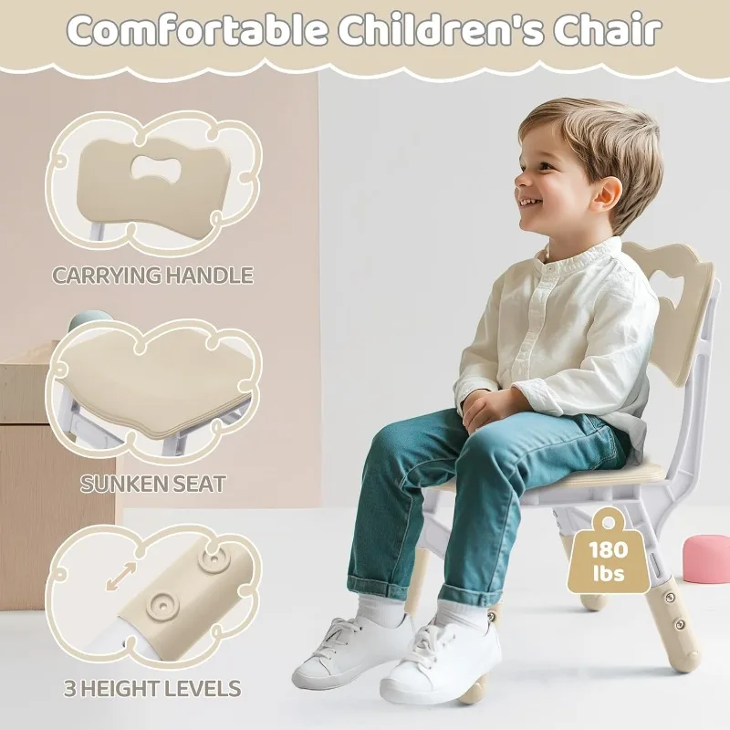 Toddler Table and 4 Chairs Set, Height Adjustable Kids Table and Chair Set, 31.5''L x 23.6''W, Marble Pattern