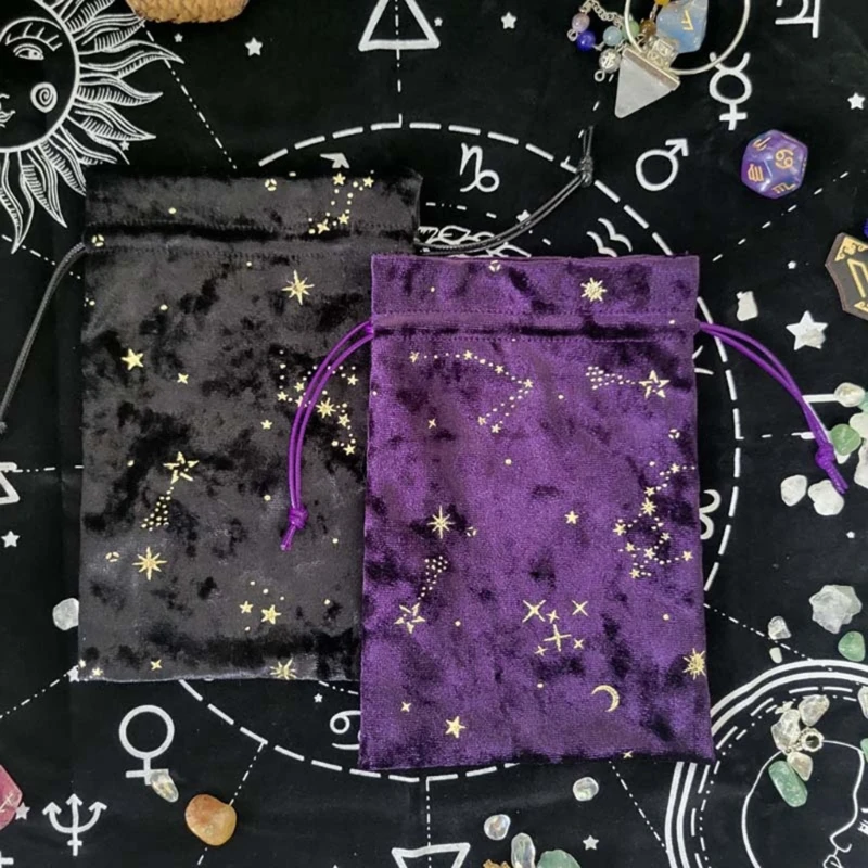 Mini Jewelry Tarot Storage Bag Printing Drawstring Pouch Bag Rune Divinations Tarot Bag Flannelette Game Card Stored Bag