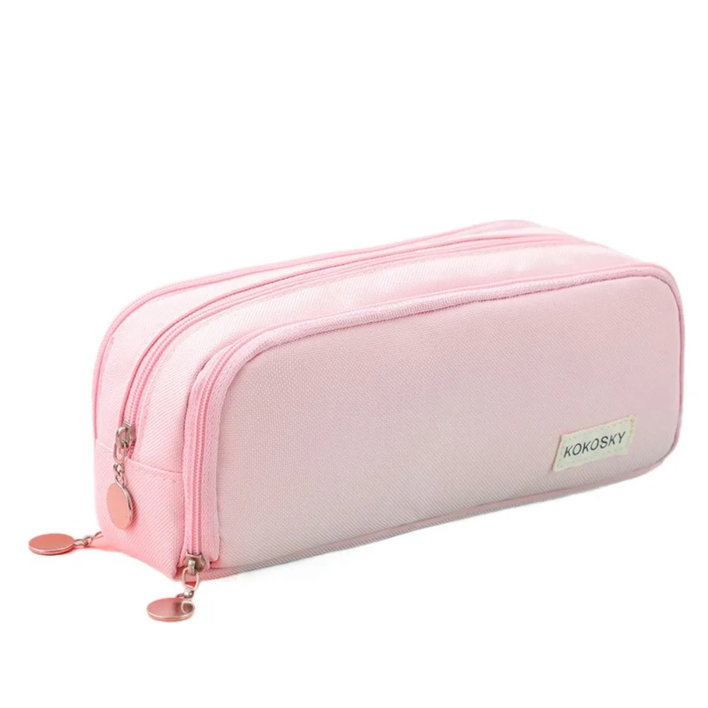 Korean Large Capacity Pencil Case Double Side Opened Desk Organizer Stationary Pen Storage Bag Ins Durable 3 Compartment Pouch