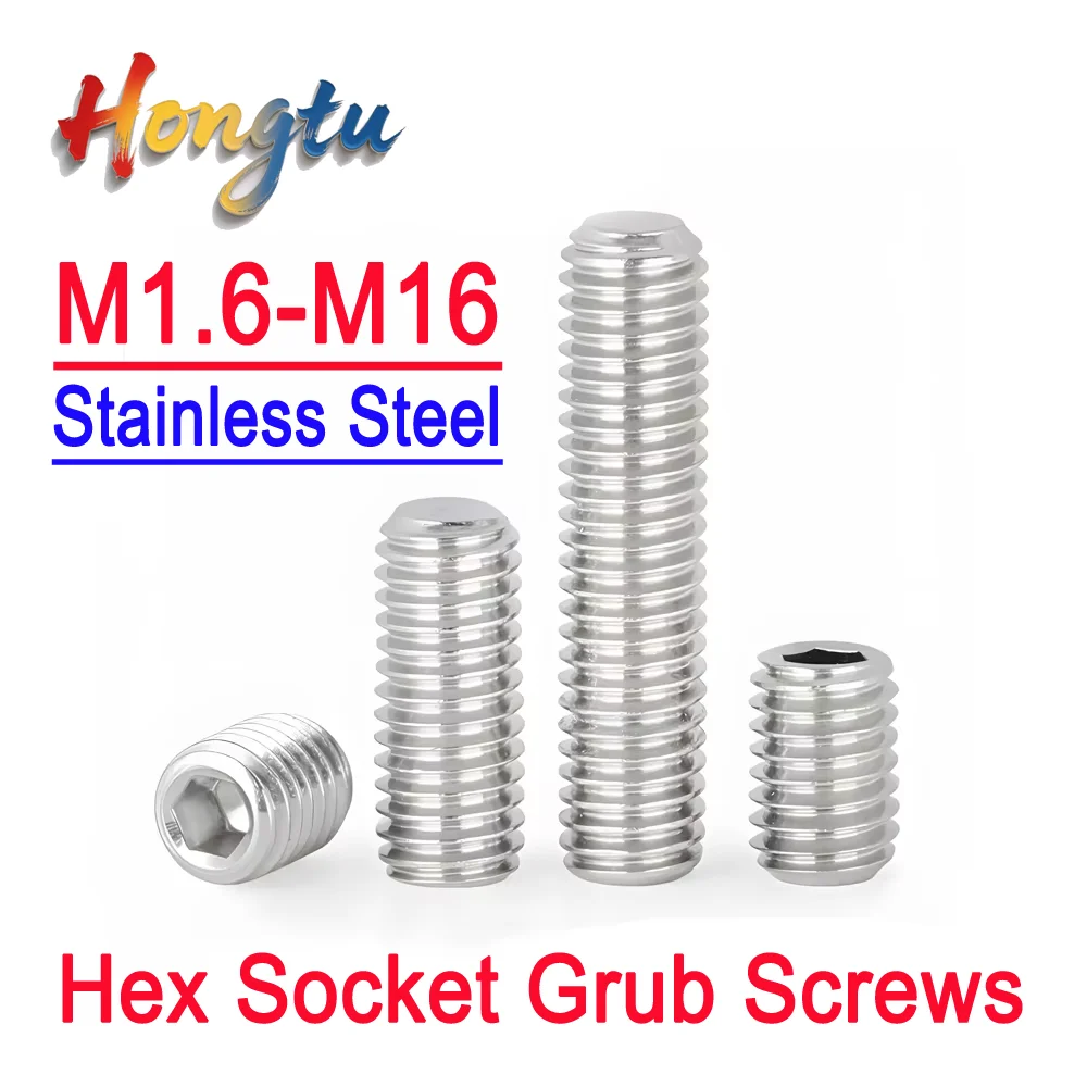 

10 Pcs Stainless Steel Hex Socket Grub Screws Set - Cup Point Headless Hex Socket Set Screws M1.6-M16 for Fastening & Fixing