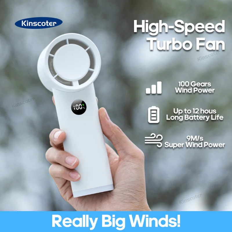 High-Speed Handheld Turbo Fan Minimalist Design TurboFan 3600mah Portable Hand Fan with Display 100 Speed Infinitely Adjustable