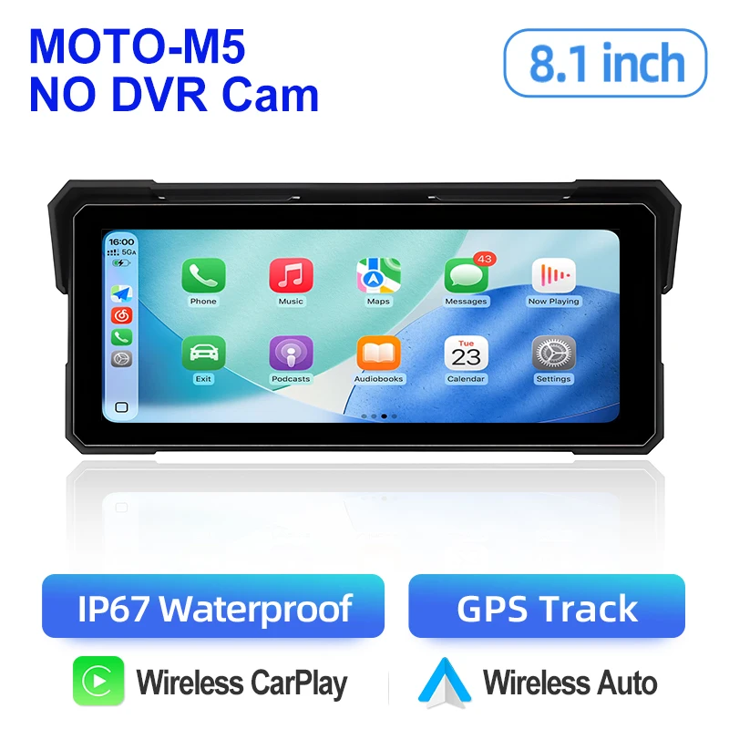 Junsun 8,1 inch Dual 2K motorfiets DVR Carplay Android Auto dashboard GPS navigatiedisplay IPX7 waterdichte dashcam draagbare digitale touchscreen monitor Moto BT