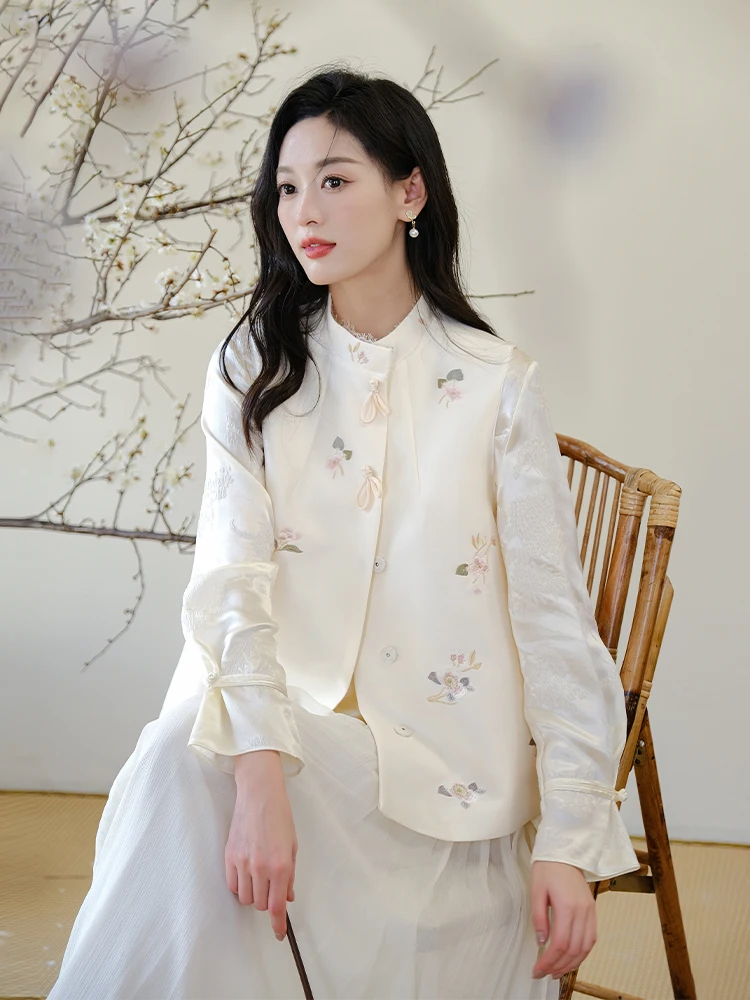 

Новая китайская вышитая куртка-жакет с пуговицами в стиле дзен, весенне-летняя модная женская одежда