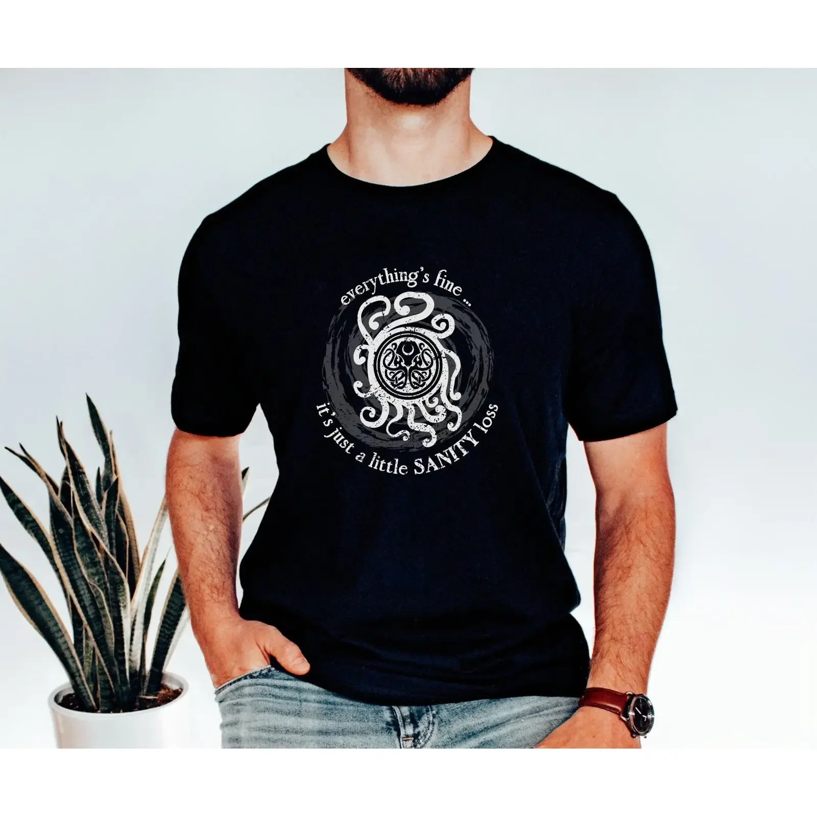 Cthulhu Sanity Loss T Shirt Lovecraft Horror for RPG Fans Funny Eldritch Mythos Cosmic  vintage Washed Comfortable homme