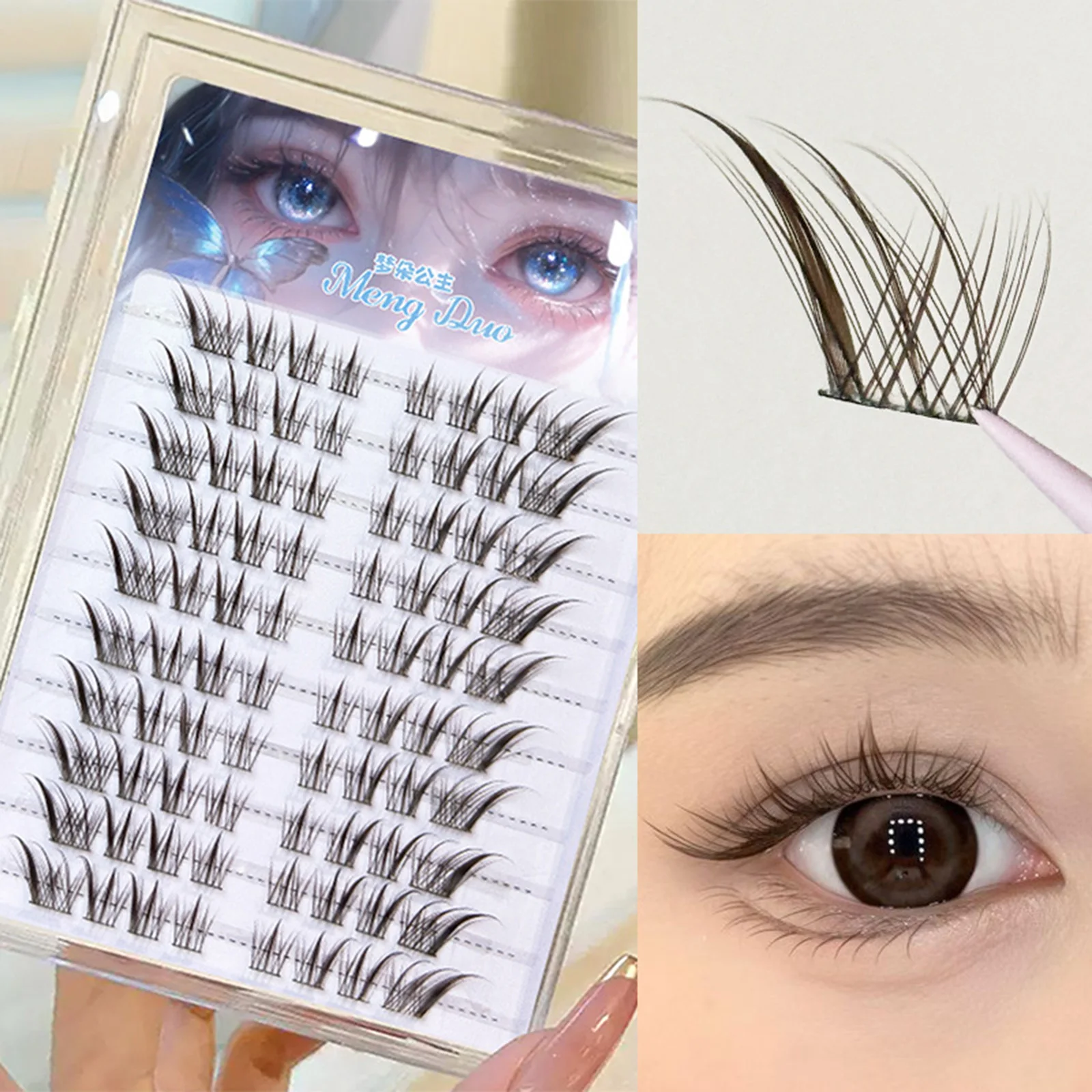 Sztuczne rzęsy w stylu Black Brown Fox, segmentowe, bez kleju/na klej, naturalne rzęsy do makijażu w stylu Manga, przedłużanie rzęs.