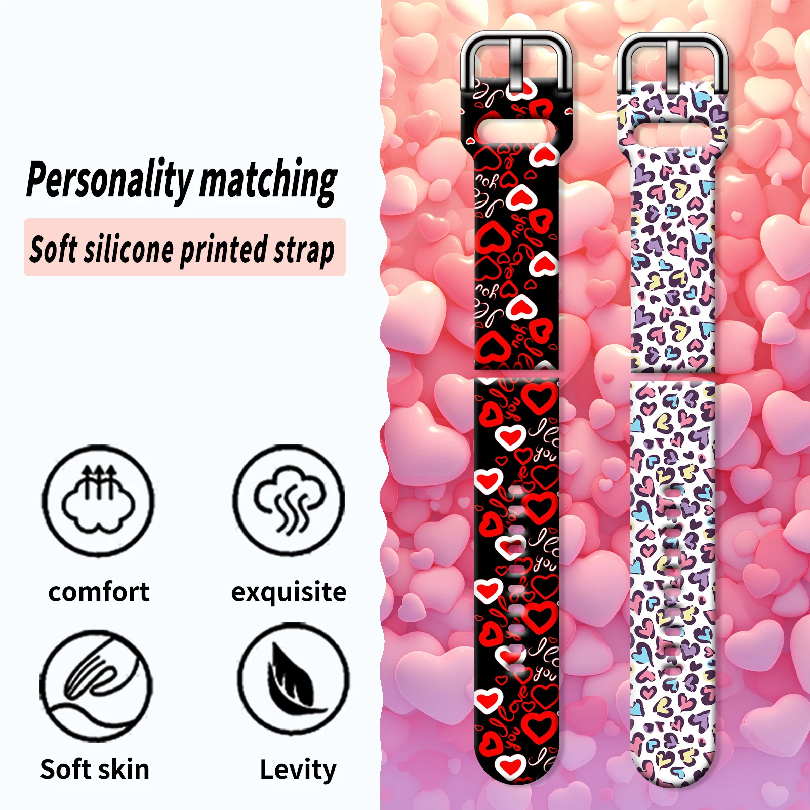 20mm Valentine\'s Day Printed Straps for Samsung Galaxy Watch 7/6/5 40mm 44mm Band Replaceable Braceclet for Xiaomi Amazfit Watch