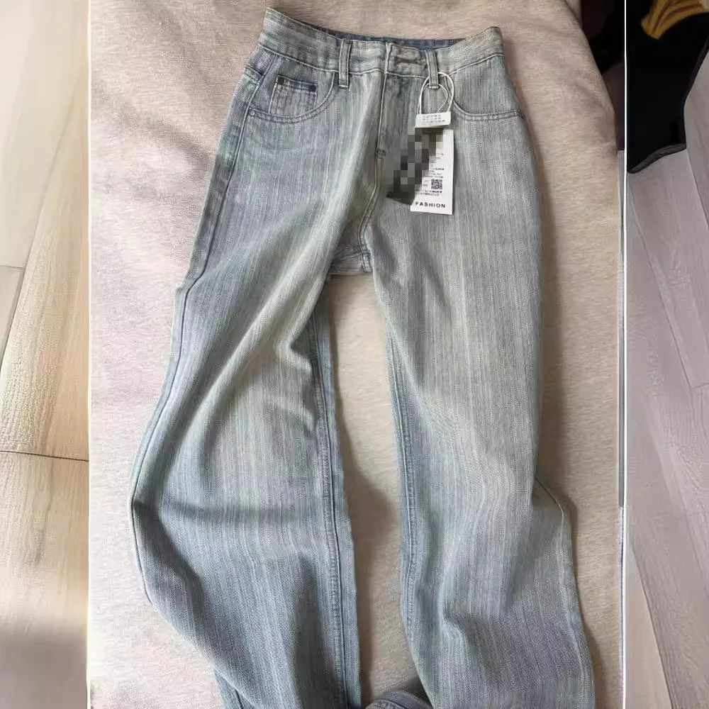 Full Length Wide Leg Jean Women Distressed Jeans Denim Pants Washed Loose High Waist Zipper Fly Pockets Basics 2025 Casual