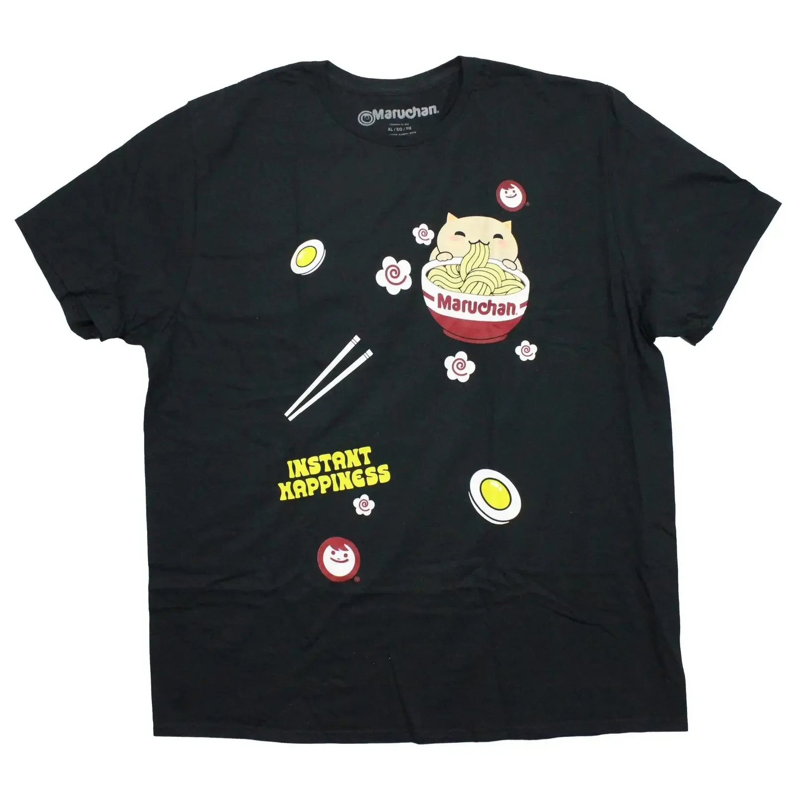 Maruchan New Adult T Shirt Cat Eating Ramen quot Instant Happiness vintage Washed Breathable Slightly Versatile Soft Unisex