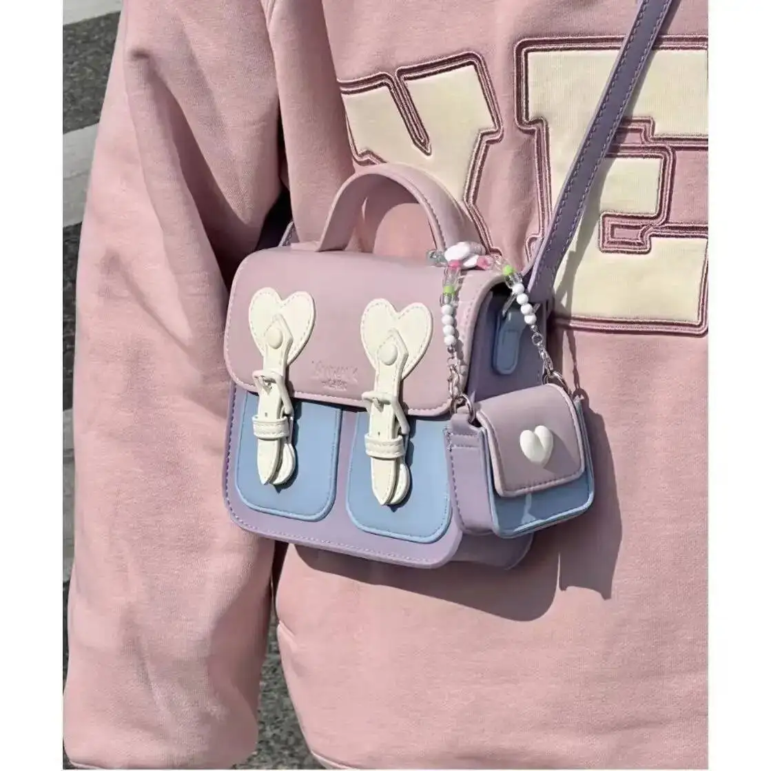 Bloom Haruku Purple Messenger Women Sweet Cool Leather Square Crossbody Bags Ladies Hot Girls Cute Y2k Bag Aesthetic