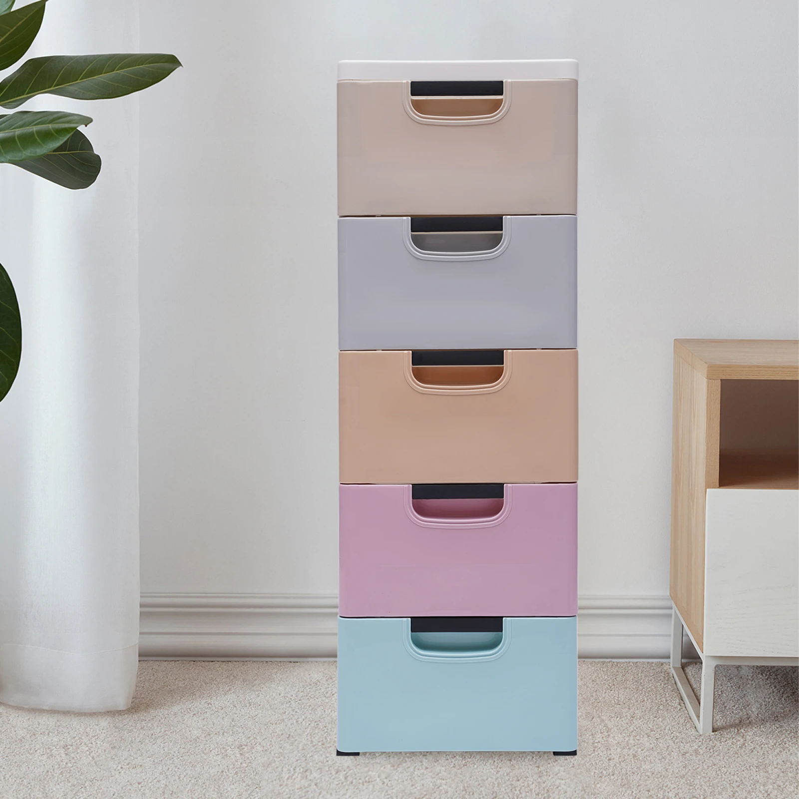 5-Tier Storage Cabinet 30×40×84cm - Soft Color, Plastic Drawer Organizer for Bathroom, Balcony, or Utility Room