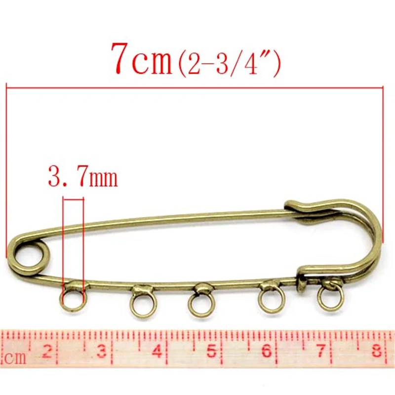 20 PCs Doreen Box 5 Holes Brooches Pins Findings Znic Alloy Bronze Silver Color For DIY Fashion Clothing Brooch Jewelry 7cmx2cm