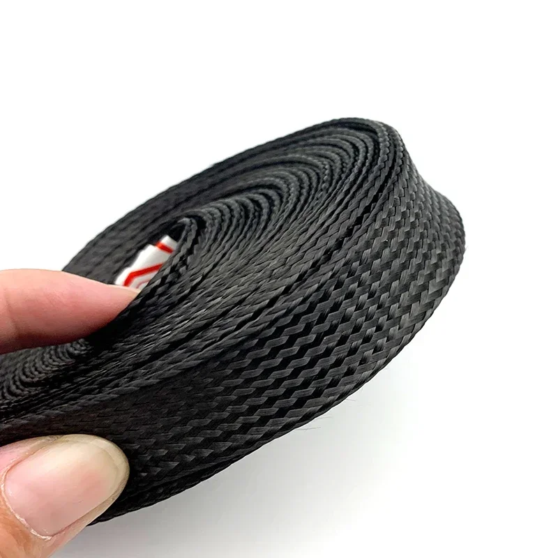 5/10M 4~40mm High Density Tightly Black Braided Sleeve Flexible Carbon Fiber Sleeving Shield Wire Cable Tube Sheath