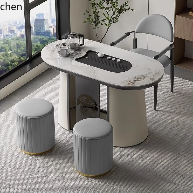 W5.19 LQC simple rock slab tea table and chair combination office small coffee table stone slab tea table kettle integrated