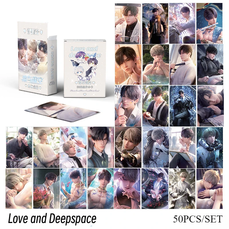 Love and Deepspace Game 50Pcs/Set Laser Lomo Card Zayne Xavier Rafayel Cartoon Characters HD Photocard Cosplay Gift