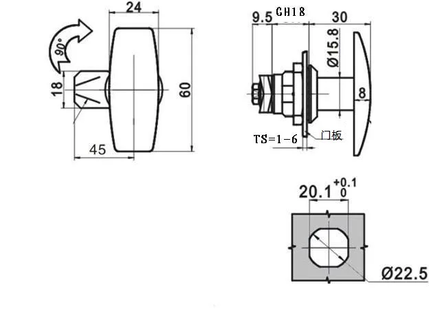 MS705-3U Turn Tongue Lock Electric Control Door Locks T-handle Cylindrical Lock Switch Cabinet Lock Black Lock 1PC