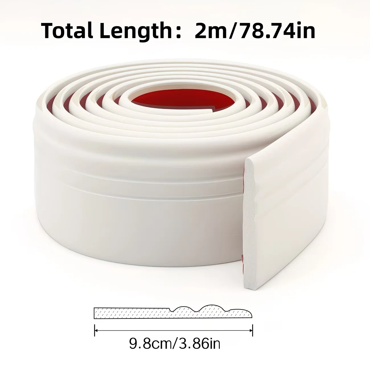 1 Roll 9.8cmx2m Self-Adhesive Baseboards Available in Different Colors and Sizes Easy To Install, Collision-Resistant, Flexible
