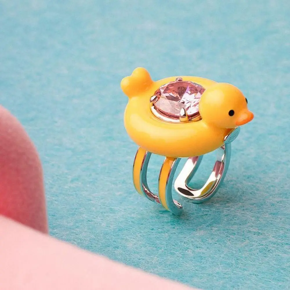 

Simple Opening Swim Ring Duck Ring Shiny Rhinestone Adjuastable Open Ring Adjustable Lightweight Cartoon Duck Finger Rings Men