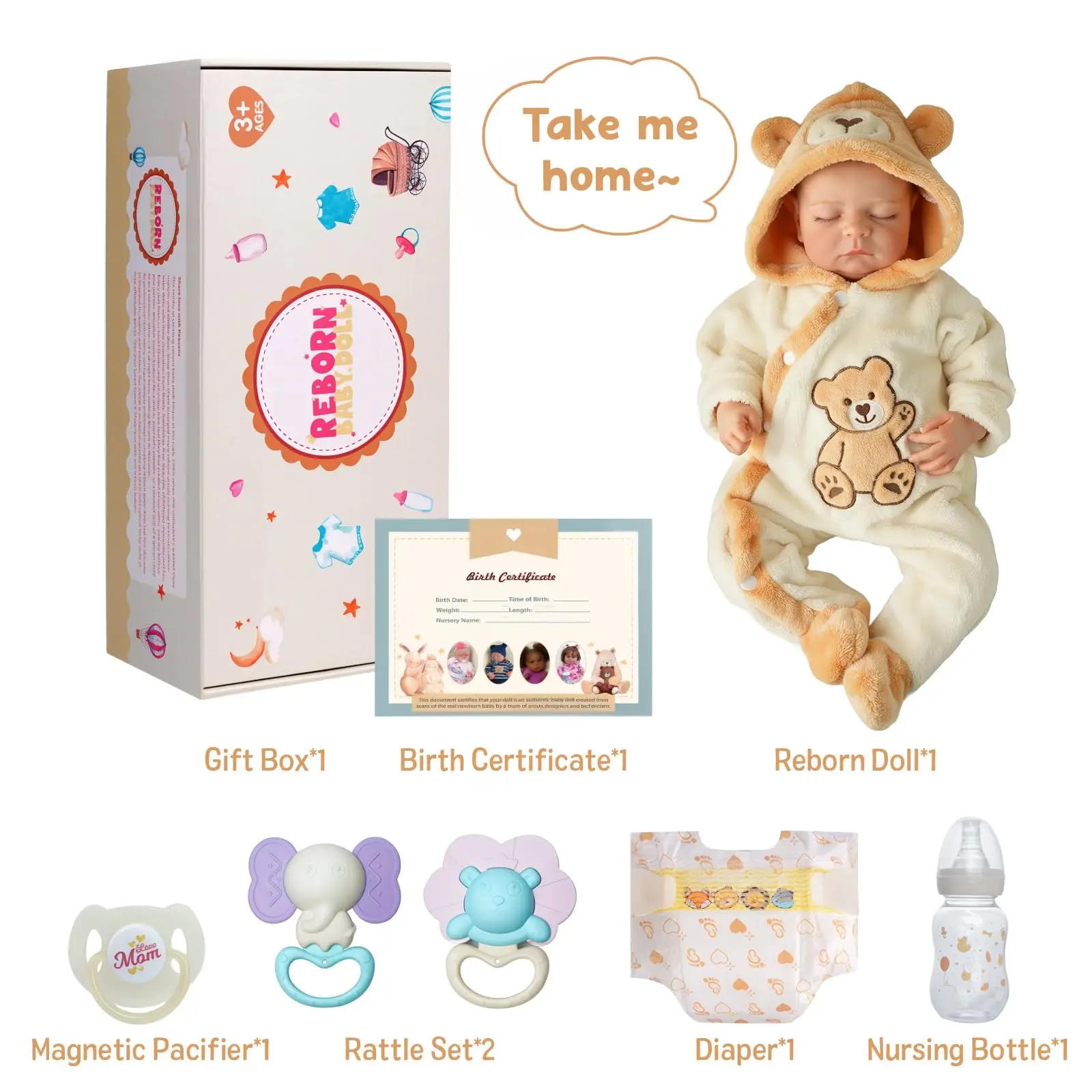 ตุ๊กตาเด็กทารกเกิดใหม่ ขนาด 20 นิ้ว หลับตาเหมือนจริง ทำจากไวนิลเนื้อนุ่ม ตัวทำจากผ้า ตุ๊กตาเด็กแรกเกิด พร้อมอุปกรณ์เสริม สำหรับเด็กอายุ 3 ปีขึ้นไป