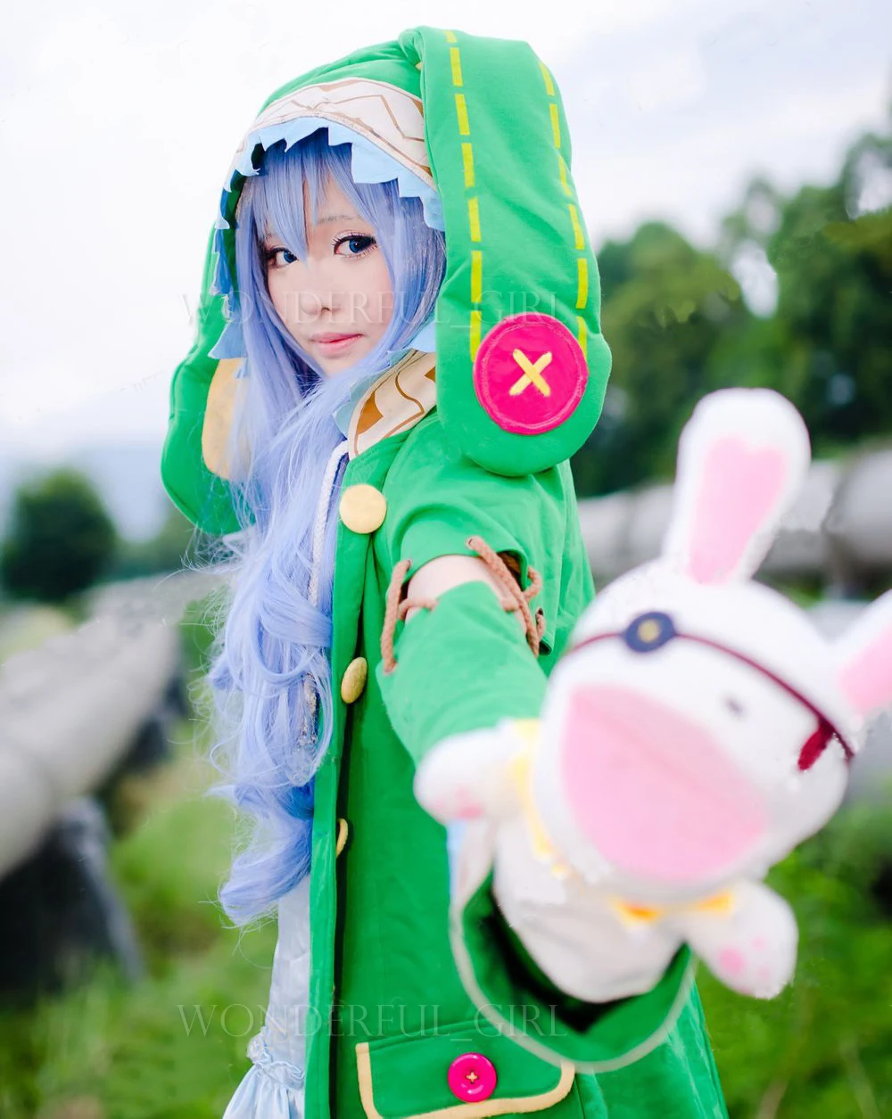 Date A Live Yoshino Cosplay Costume Green Hooded Coat Outfit Halloween Party Costumes for Women Coat+Shoes+Plush Toy S-XXL