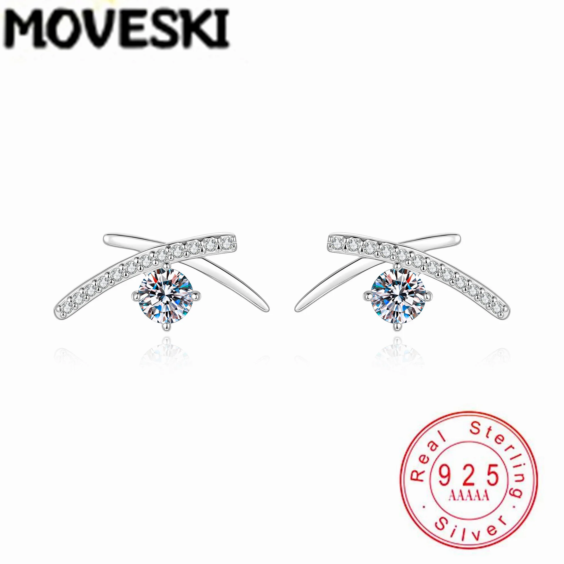 

MOVESKI 0.5CT D Color VVS1 Moissanite Earrings 925 Sterling Silver Cross X Shape Stud Fine Jewelry