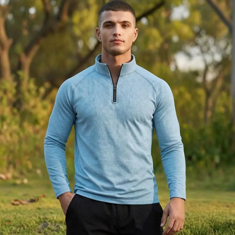 Men Quarter Zip Shirt, Soft Cotton Blend Golf Shirt, Long Raglan Sleeve Stand Collar Pullover Shirt Versatile Mens Daily Wear