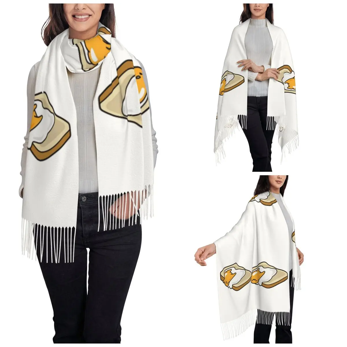 Gudetama Everyday Is A Lazy Day Scarf for Womens Warm Winter Cashmere Shawls and Wrap Large Scarves with Tassel Lightweight