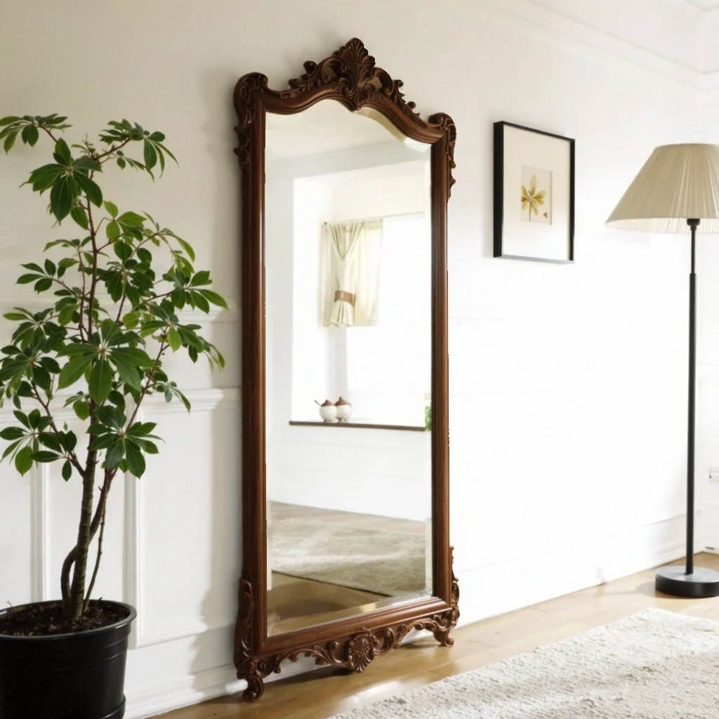 French retro full body European engraved home floor mirror girls bedroom mirror