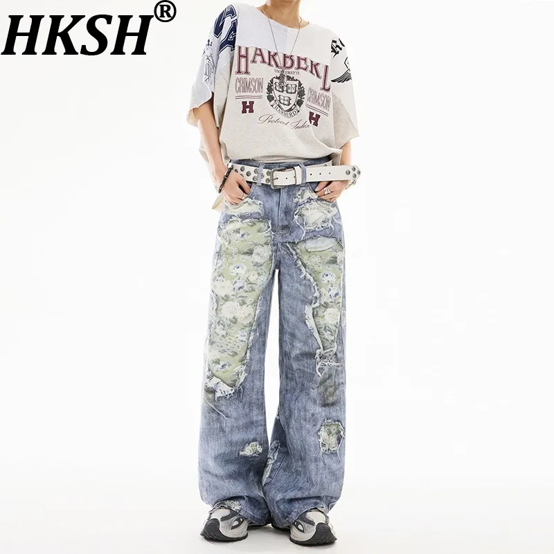 HKSH 2026 Summer New Men Tide Punk Dark American Trend Chic Ins Digital Print Jeans Unisex Versatile Hip-Hop Denim Pants HK27035
