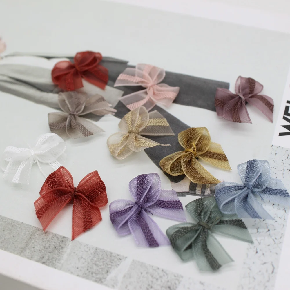 30 unids/lote 25-25mm lazos de cinta de malla multicolor cinta de raso de poliéster lazo flor DIY artesanía decoración tamaño pequeño cinta de satén
