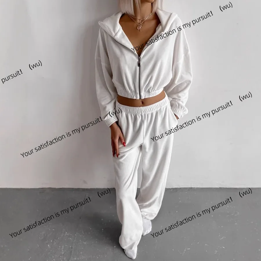 Setelan dua potong sweater wanita baru, model kasual longgar dengan kerah berdiri dan berkerudung