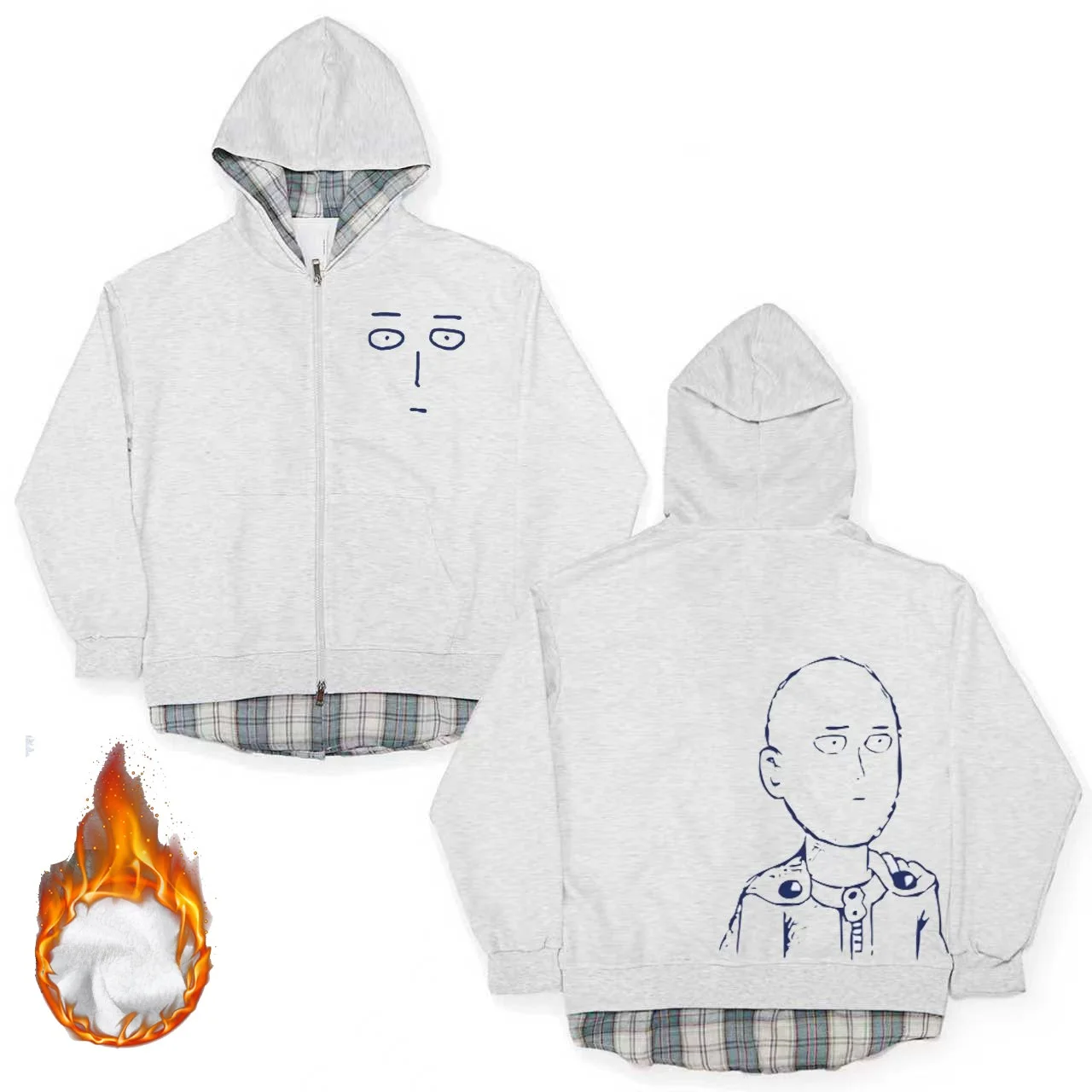 

One Punch Man Spring Autumn Fake Two-Piece Hooded Jaet ex Polyester Fiber Anti-Wrinkle Thiened Long Sve Zipper Car...
