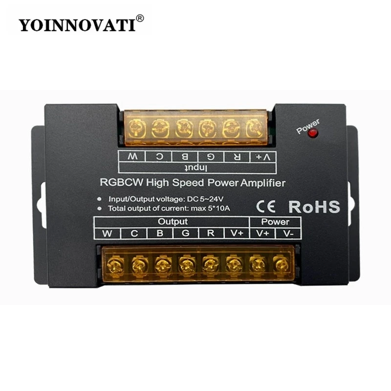 RGBCW LED Strip Signal Amplifier Repeater Booster Module 50A, DC 5-24V for Extended Long Run Color LED Lights