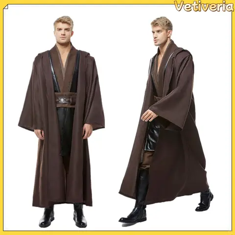 Halloween Jedi Anakin Skywalker Cosplay Costume Brown Leather Uniform Cloak For Men Male Adult Fantasia Carnival Party Suit