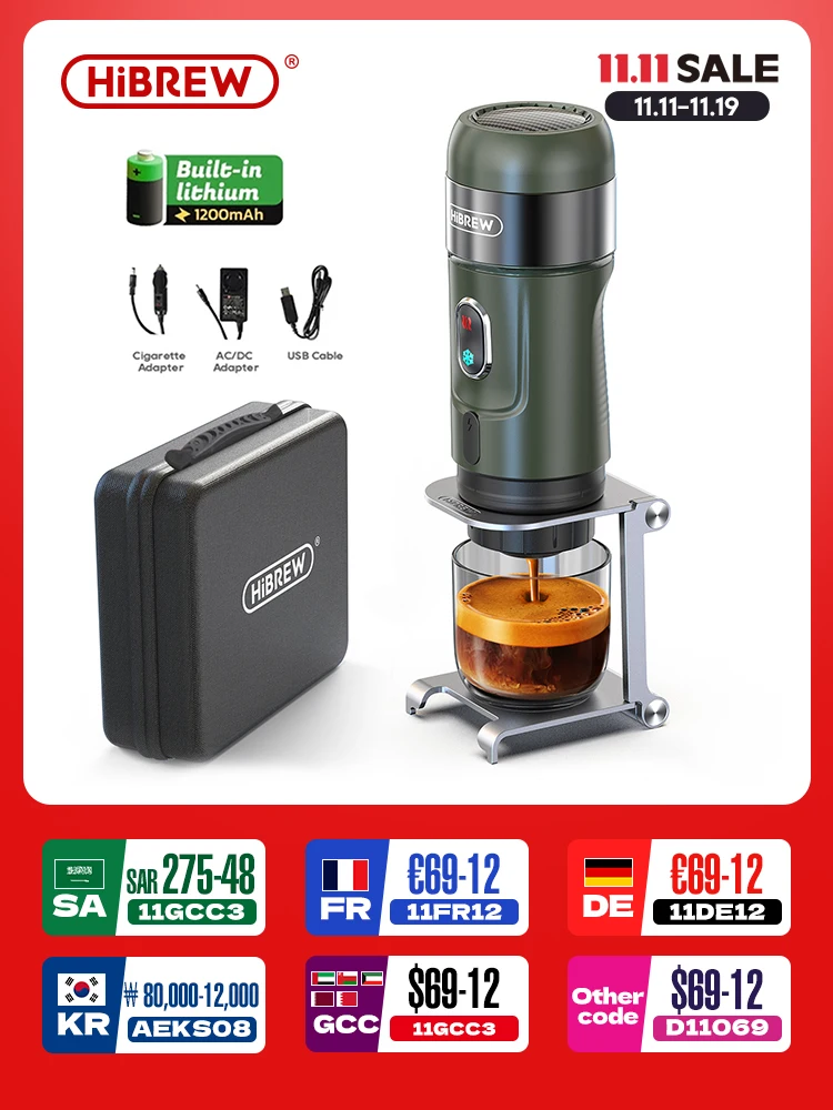 HiBREW Беспроводная электрическая портативная кофемашина для эспрессо для автомобиля и дома, кофеварка для кемпинга, подходит для капсульного порошка Nespresso Dolce