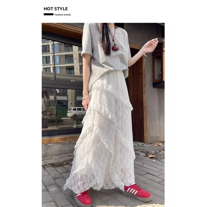 

Lace Skirt Women's New High Waist Drape a Line Irregular Cake