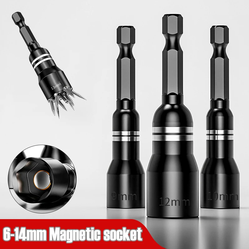 6-14mm Magnetischer Sechskant-Steckschlüssel 6,3mm (1/4") Schaft Schraubendreher-Bit Sechskant-Schraubenschlüssel C-RV Schraubendreher Elektrowerkzeug-Zubehör 1 Stück