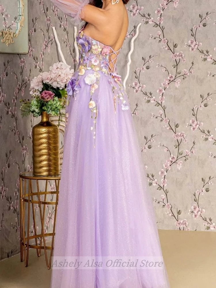 Custom Made Lilac Prom Dresses Women Flower Applique A Line Princess Girls Formal Evening Dress Wedding Party Gown Homecoming