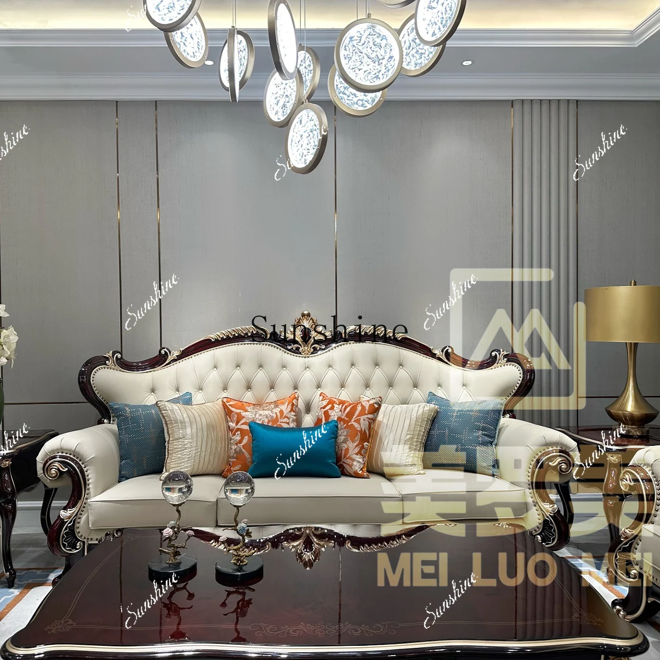 French neoclassical solid wood luxury living room small apartment mansion villa sofa